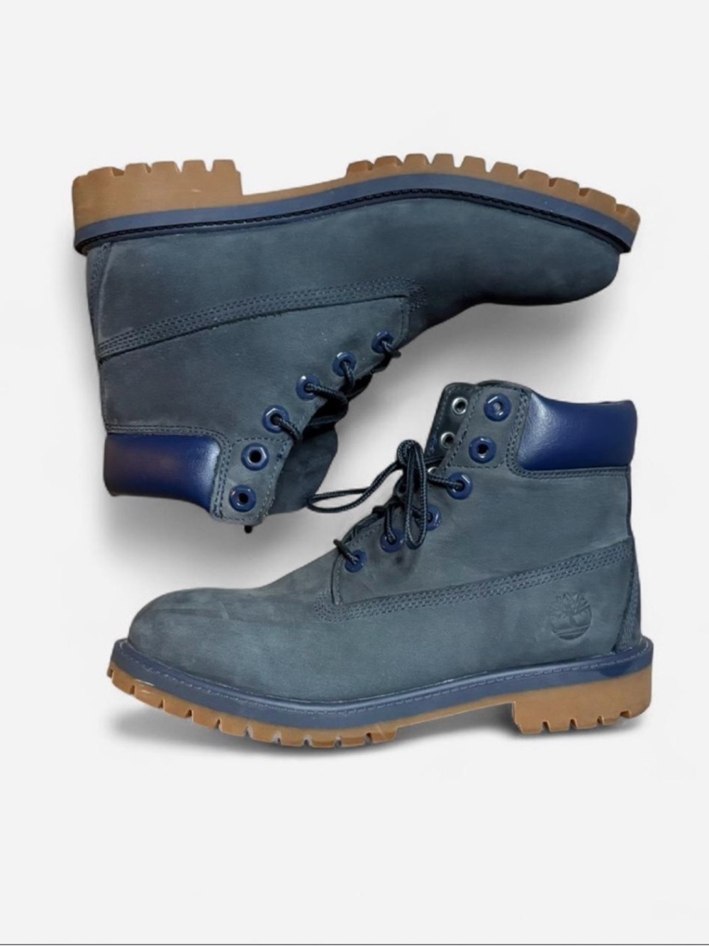 Timberland Navy Nubuck Lace-Up Work Boots with Tan Lug Sole